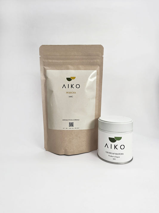 Uji Decaf Matcha Tin 30g + Aiko Hojicha 100g Bundle
