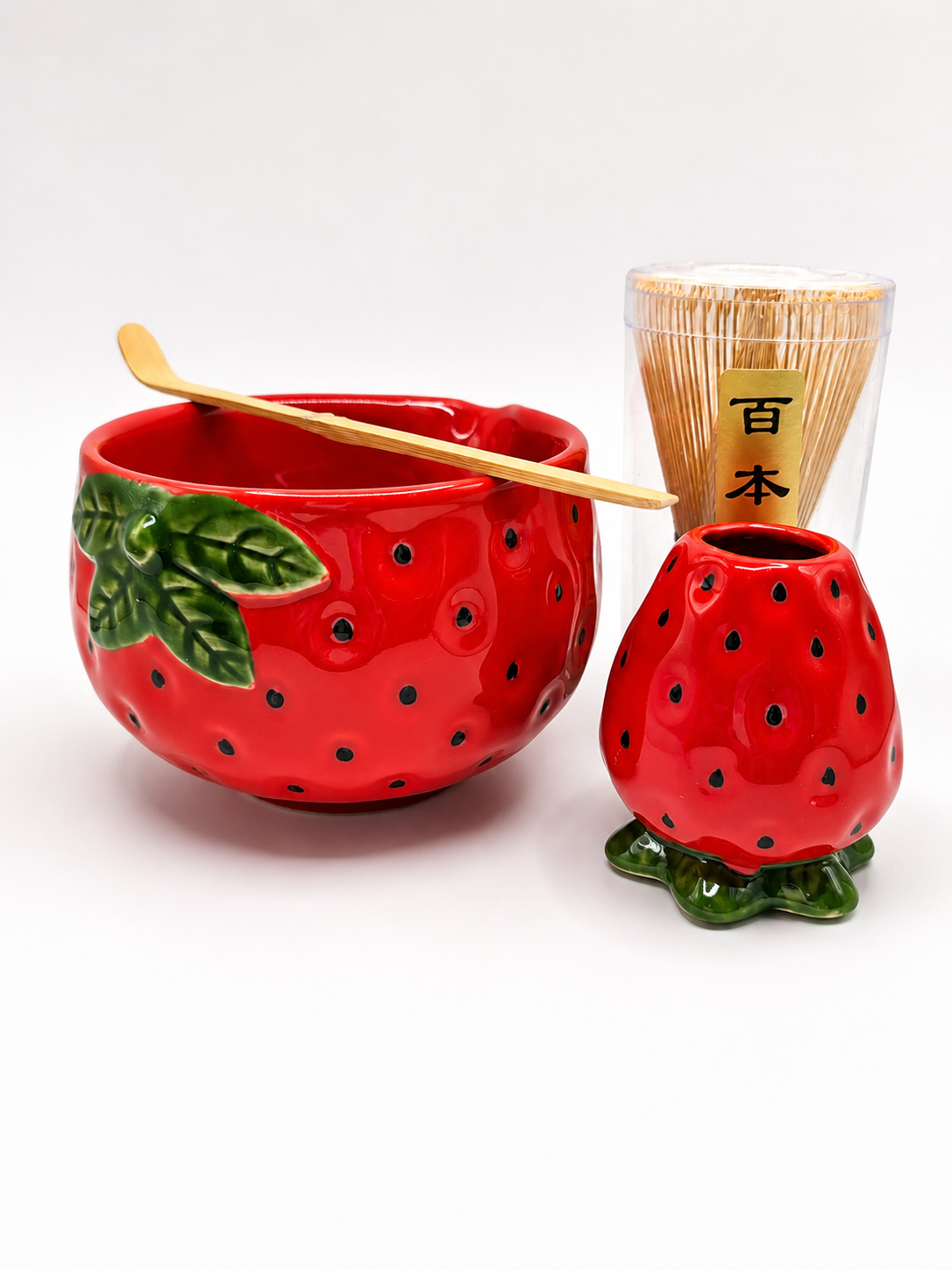Strawberry Matcha Bowl + Whisk Holder + Bamboo Whisk + Bamboo Scoop (Limited Edition)